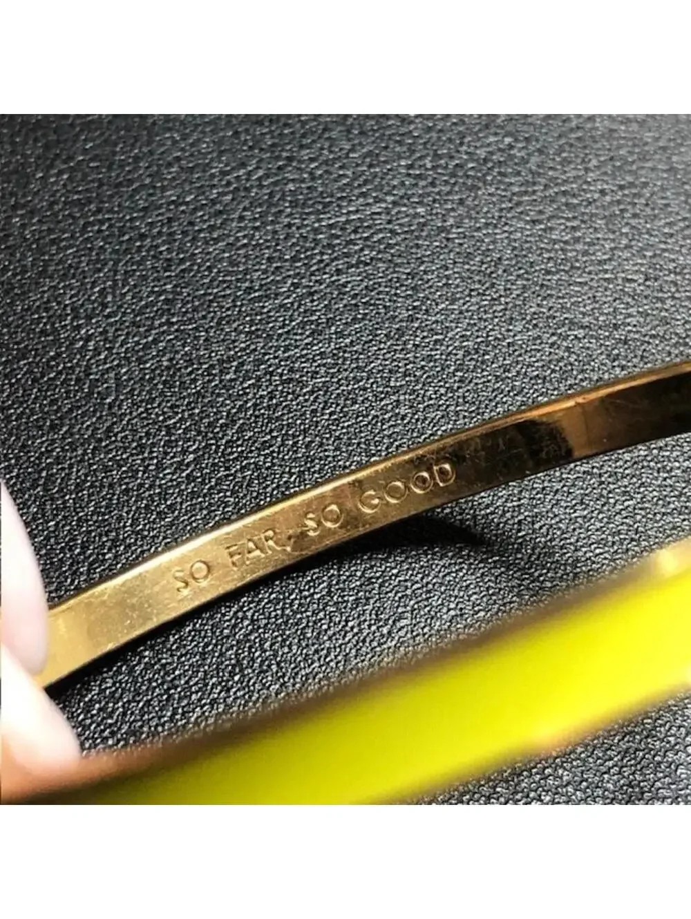B2988 Kate Spade Bangle Bracelet Yellow Enamel Gold Tone 'So Far, So Good' - Picture 2 of 4